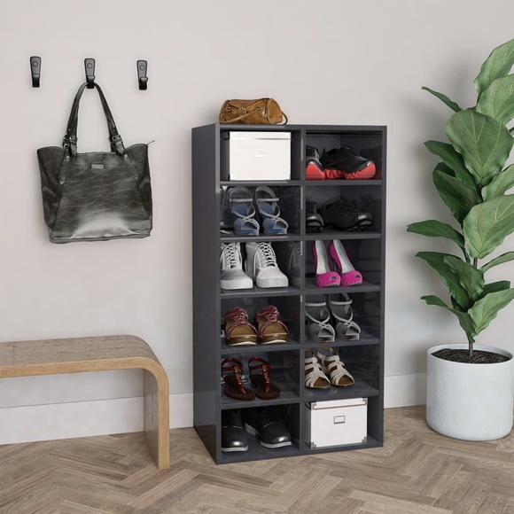 vidaXL Schuhregal Hochglanz-Grau 54×34×100 cm Spanplatte