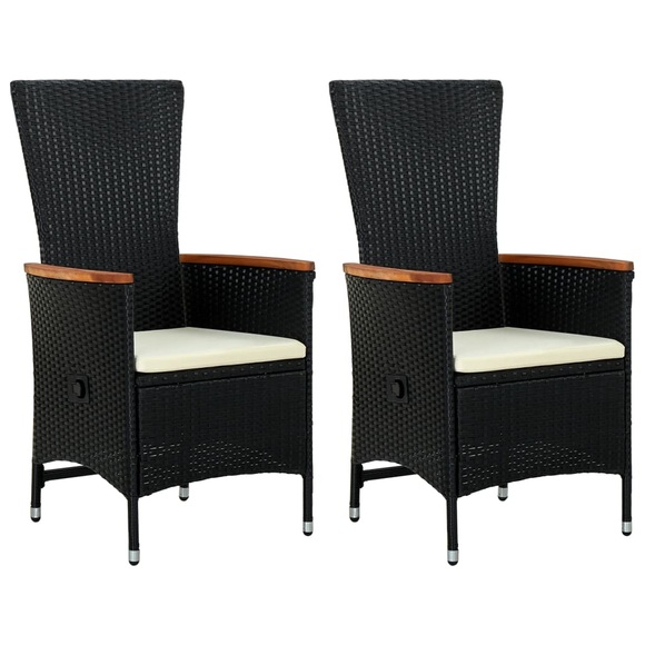 vidaXL Gartenstühle 2 Stk. mit Polstern Poly Rattan Schwarz