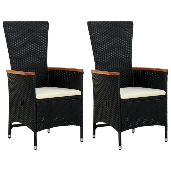 vidaXL Gartenstühle 2 Stk. mit Polstern Poly Rattan Schwarz
