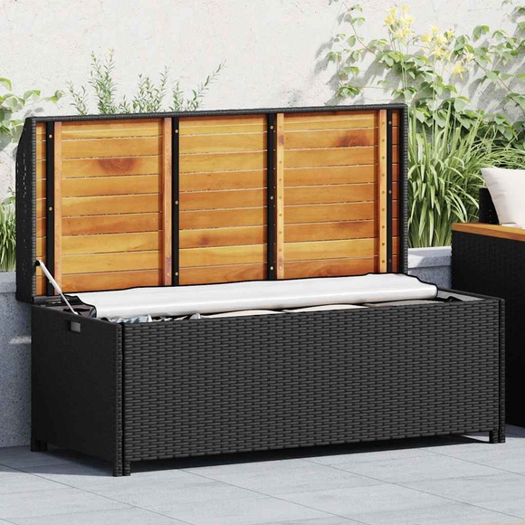 Gartenbank mit Stauraum 120 cm Poly Rattan Schwarz