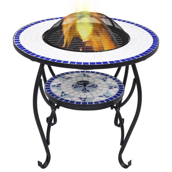Feuerschale Mosaik Blau und Weiss 68 cm Keramik