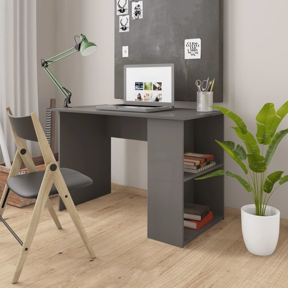 vidaXL Schreibtisch Hochglanz-Grau 110×60×73 cm Spanplatte