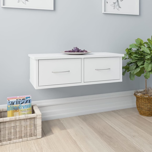 Wand-Schubladenregal Hochglanz-Weiss 60x26x18,5 cm Spanplatte