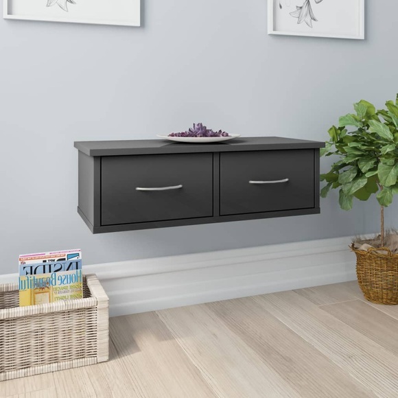 Wand-Schubladenregal Hochglanz-Grau 60x26x18,5 cm Spanplatte