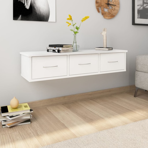 vidaXL Wand-Schubladenregal Weiß 88x26x18,5 cm Spanplatte