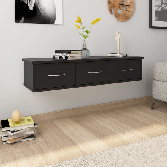 vidaXL Wand-Schubladenregal Schwarz 88x26x18,5 cm Spanplatte