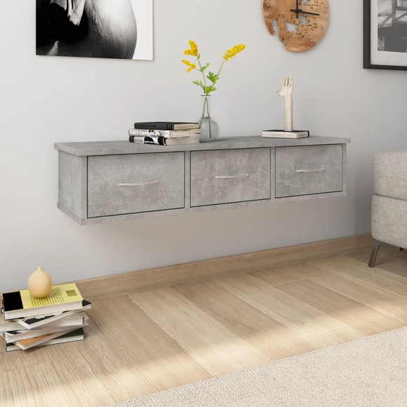 vidaXL Wand-Schubladenregal Betongrau 88x26x18,5 cm Spanplatte