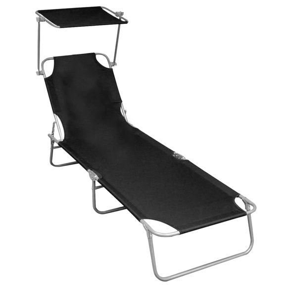 Klappliege mit Sonnenschutz Schwarz Aluminium