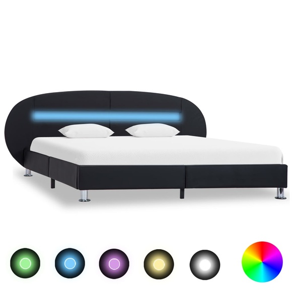 Bettgestell mit LED Schwarz Kunstleder 160x200 cm