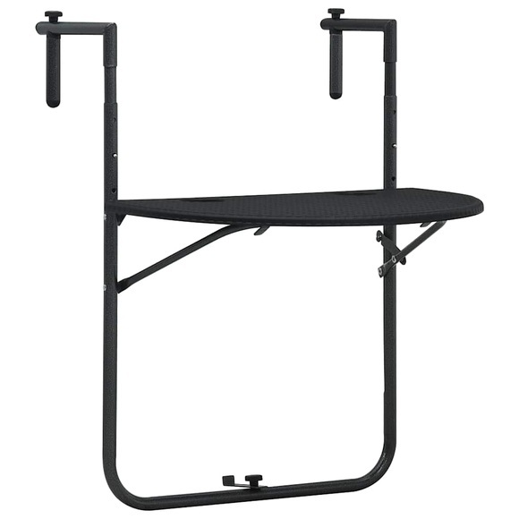 vidaXL Balkonhängetisch Schwarz 60x64x83,5 cm Kunststoff Rattanoptik