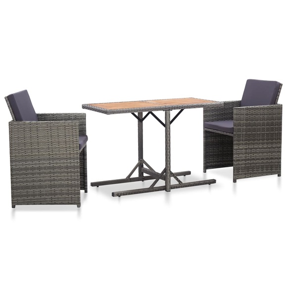 3-tlg. Bistro-Set mit Auflagen Poly Rattan Grau