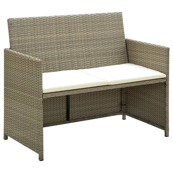 2-Sitzer-Gartensofa mit Polstern Grau Poly Rattan