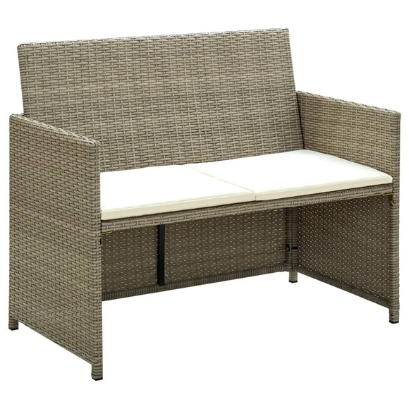 2-Sitzer-Gartensofa mit Polstern Grau Poly Rattan