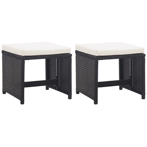vidaXL Gartenhocker 2 Stk. mit Sitzkissen Poly Rattan Schwarz
