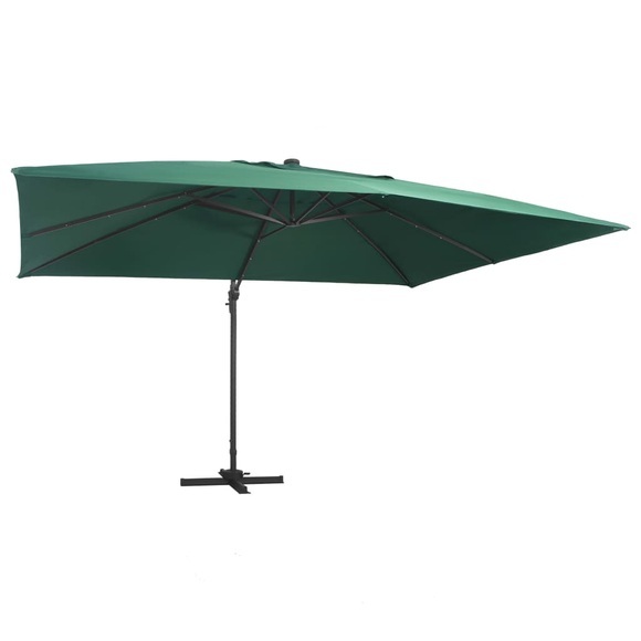 vidaXL Ampelschirm mit LED-Leuchten und Alu-Mast 400x300 cm Grün