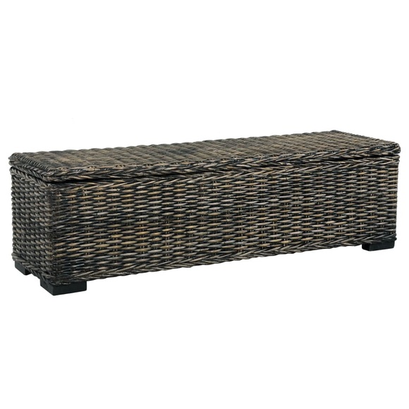 Aufbewahrungsbox 120 cm Schwarz Kubu-Rattan Massivholz Mango