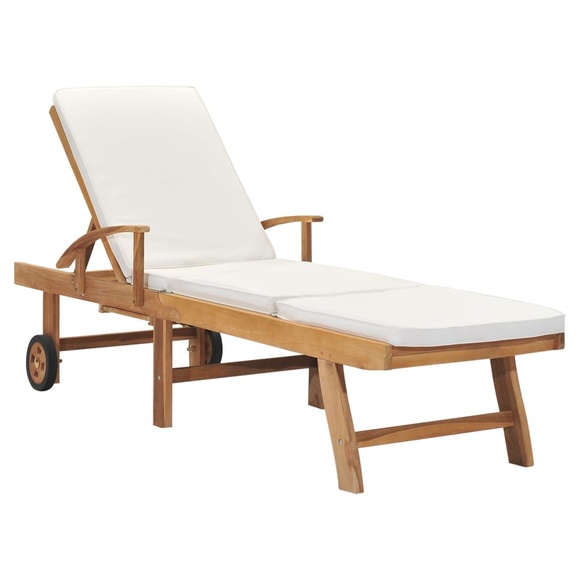 vidaXL Sonnenliege mit Auflage Massivholz Teak Cremeweiß