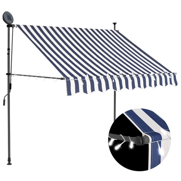 vidaXL Einziehbare Markise Handbetrieben mit LED 150 cm Blau Weiß