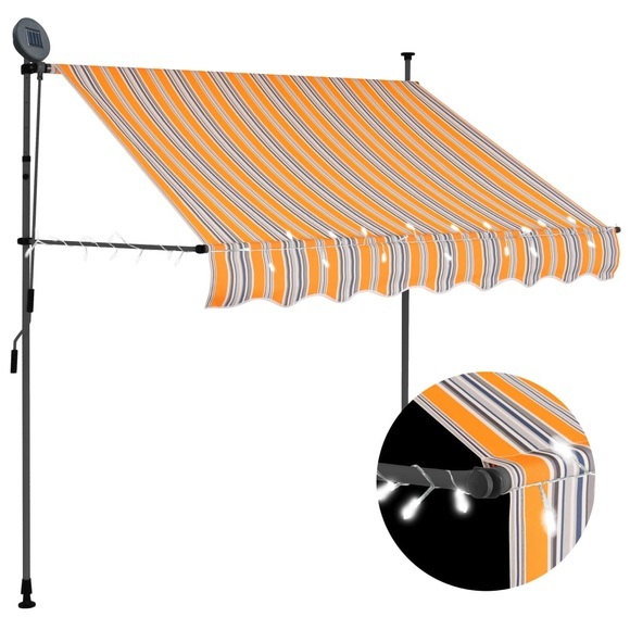 Einziehbare Markise Handbetrieben mit LED 100 cm Gelb Blau