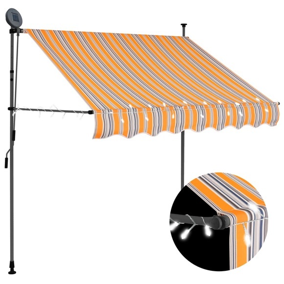 Einziehbare Markise Handbetrieben mit LED 200 cm Gelb Blau