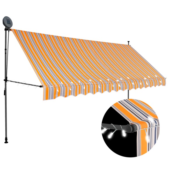Einziehbare Markise Handbetrieben mit LED 350 cm Gelb Blau