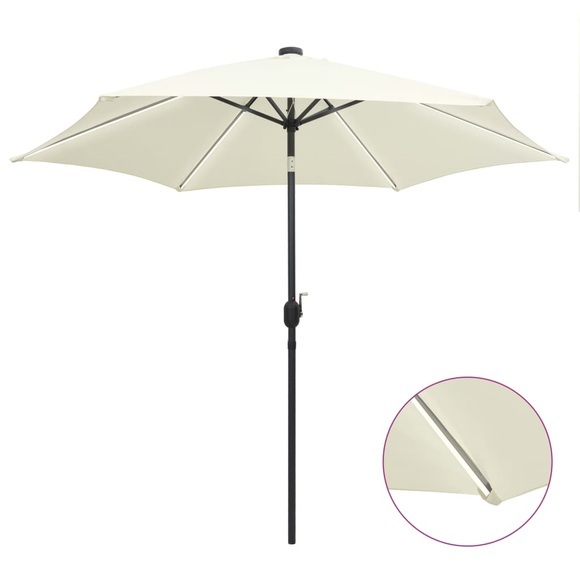 vidaXL Sonnenschirm mit LED-Leuchten & Aluminium-Mast 300 cm Sandweiß