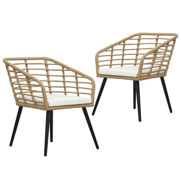 vidaXL Gartenstühle 2 Stk. mit Auflagen Poly Rattan Eiche