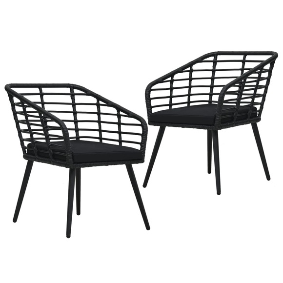 vidaXL Gartenstühle 2 Stk. mit Auflagen Poly Rattan Schwarz