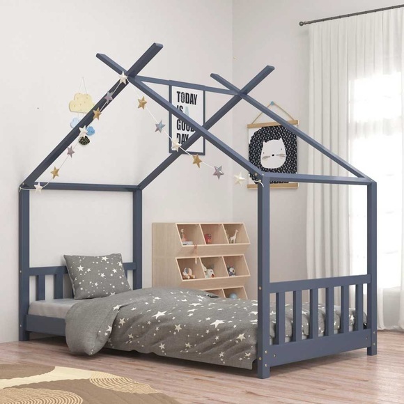 vidaXL Kinder-Bettgestell Grau Massivholz Kiefer 70 x 140 cm