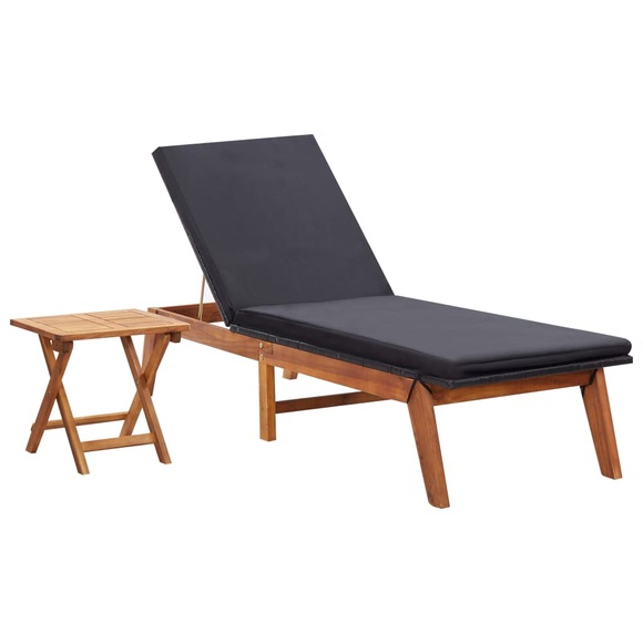 Sonnenliege mit Tisch Poly Rattan und Massivholz Akazie