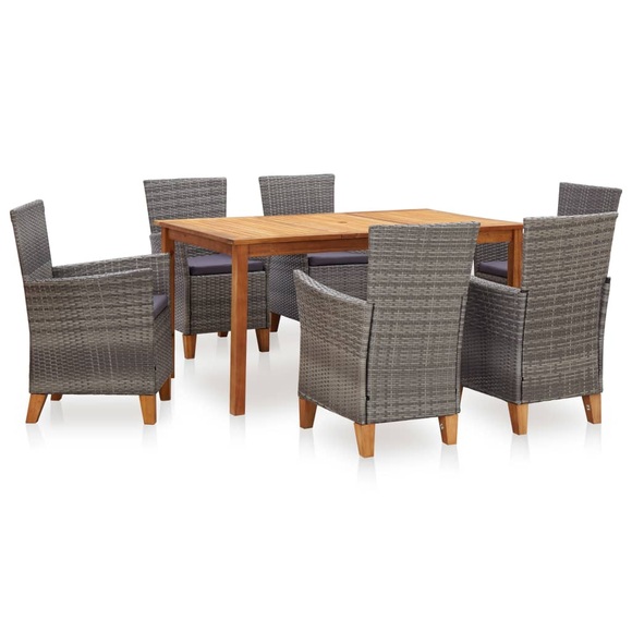 7-tlg. Essgruppe Poly Rattan und Massivholz Akazie Grau