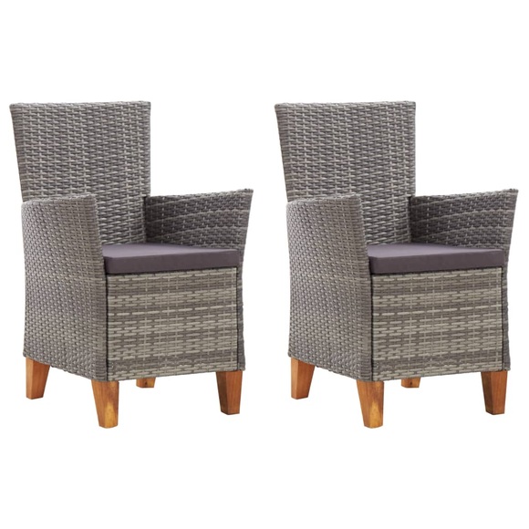 vidaXL Gartenstühle 2 Stk. mit Auflagen Poly Rattan Grau