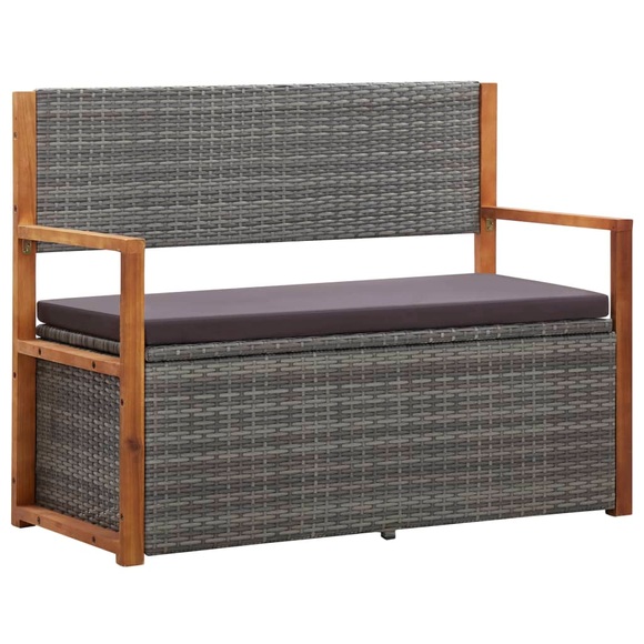 Bank mit Stauraum 110 cm Poly Rattan Massivholz Akazie Grau