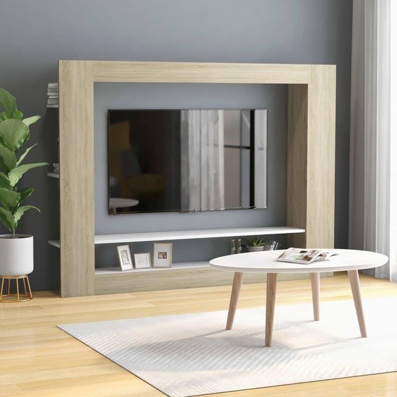 TV-Schrank Weiss Sonoma-Eiche 152x22x113 cm Spanplatte