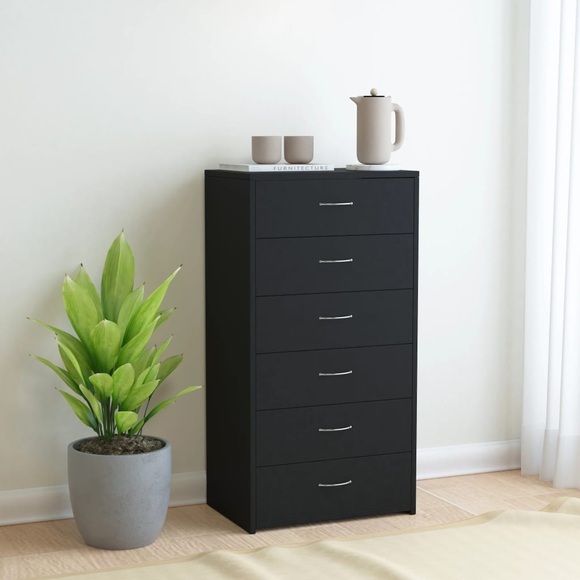 Sideboard mit 7 Schubladen Schwarz 50 x 34 x 96 cm Spanplatte