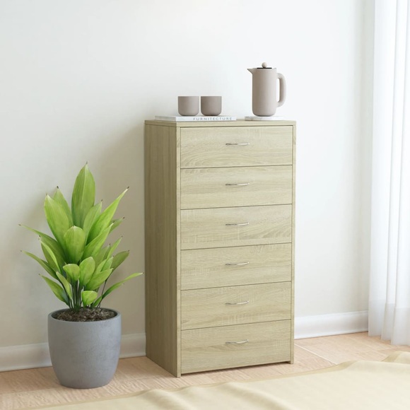 Sideboard mit 7 Schubladen Sonoma-Eiche 50x34x96 cm Spanplatte