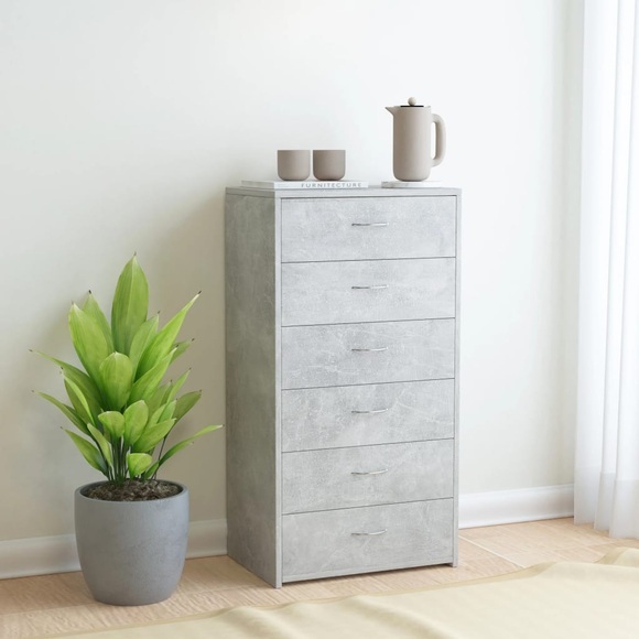 vidaXL Sideboard mit 6 Schubladen Betongrau 50×34×96 cm Spanplatte