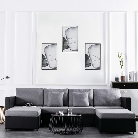4-Sitzer Ausziehbares Schlafsofa Kunstleder Schwarz