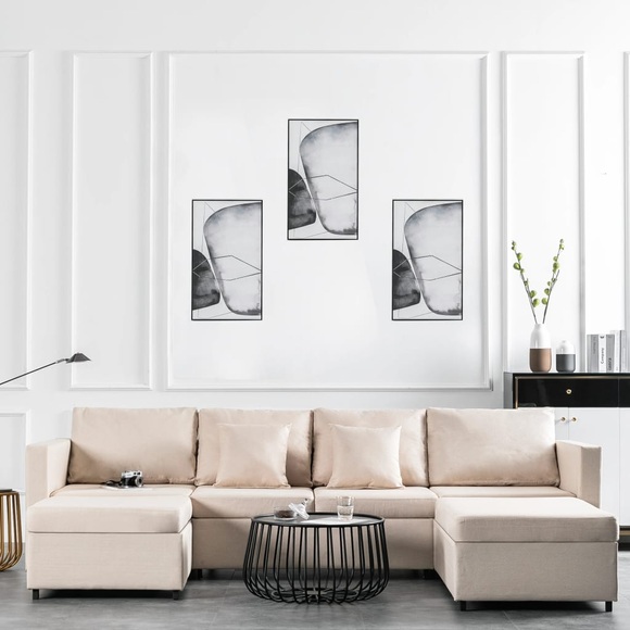 4-Sitzer Ausziehbares Schlafsofa Stoff Creme