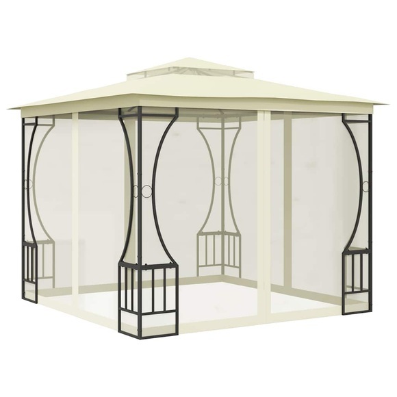 vidaXL Pavillon mit Vorhängen 300x300x265 cm Creme