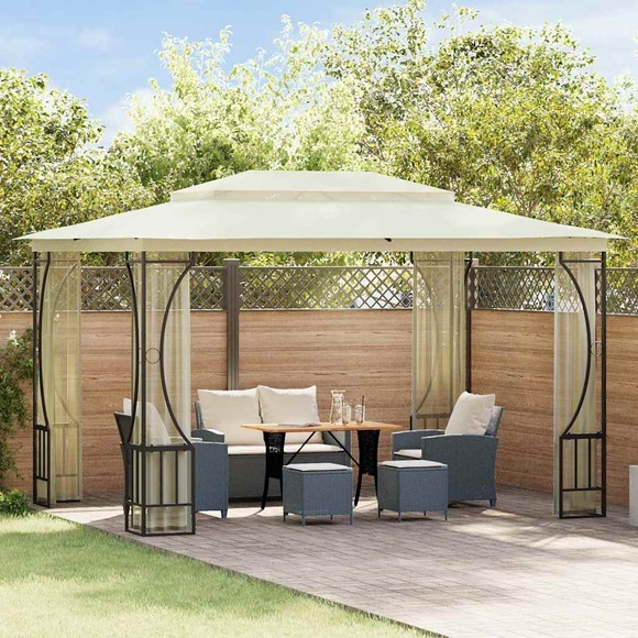 vidaXL Pavillon mit Vorhängen 300x400x265 cm Creme