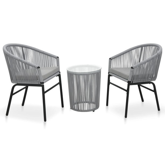 3-tlg. Bistro-Set mit Kissen PVC Rattan Anthrazit