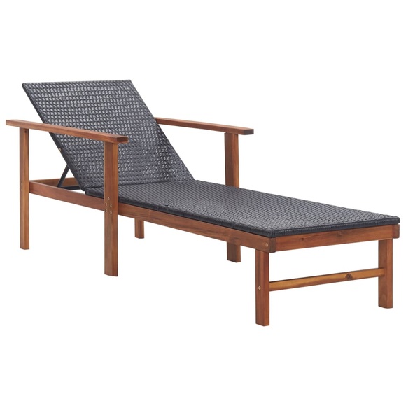 Sonnenliege Poly Rattan und Akazie Massivholz Schwarz