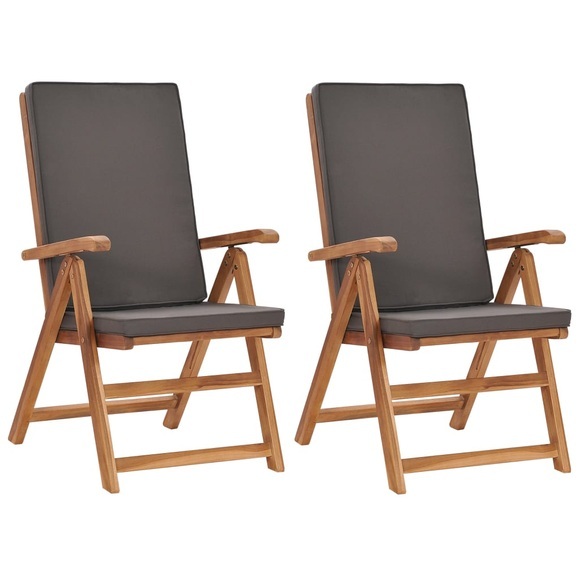 vidaXL Garten-Liegestühle 2 Stk. mit Auflagen Massivholz Teak Grau