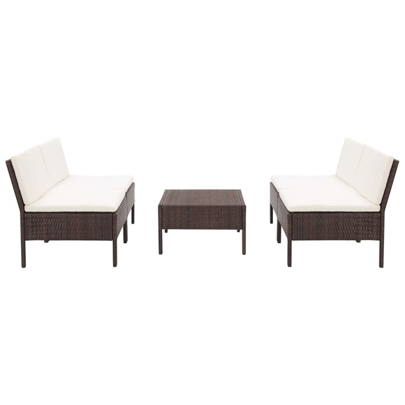 5-tlg. Garten-Sofagarnitur mit Auflagen Poly Rattan Braun