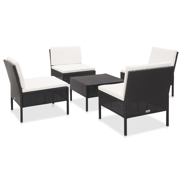 5-tlg. Garten-Sofagarnitur mit Auflagen Poly Rattan Schwarz