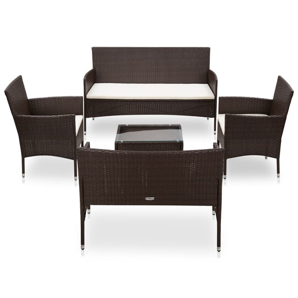 6-tlg. Garten-Lounge-Set mit Auflagen Poly Rattan Braun