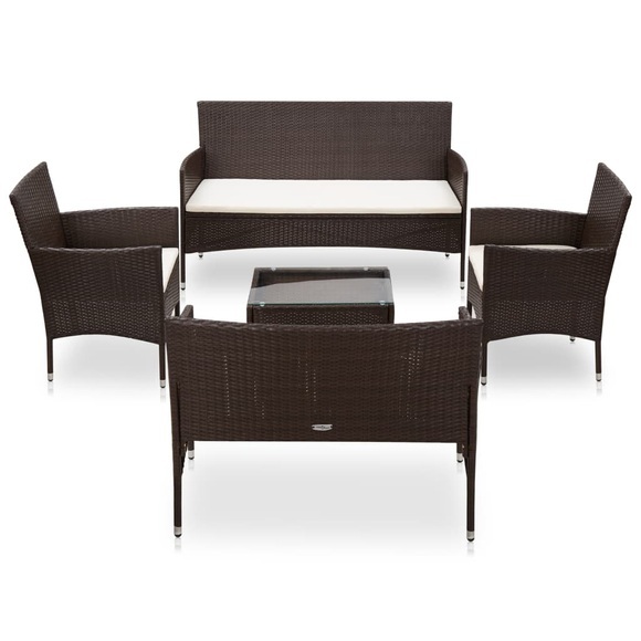 6-tlg. Garten-Lounge-Set mit Auflagen Poly Rattan Braun