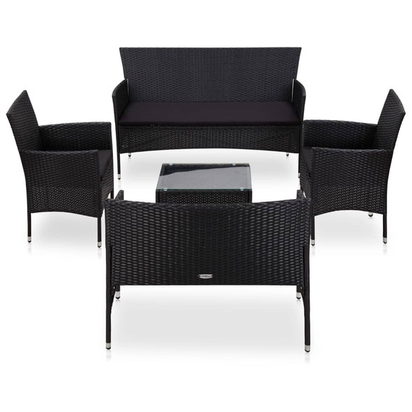 6-tlg. Garten-Lounge-Set mit Auflagen Poly Rattan Schwarz