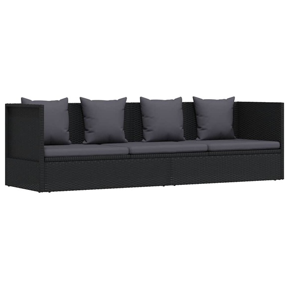 Gartensofa mit Auflage und Kissen Poly Rattan Schwarz
